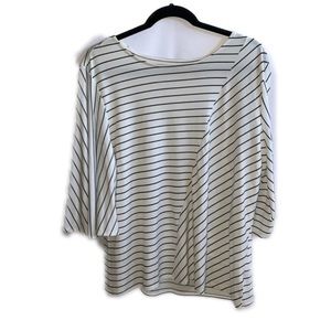 Worthington Women’s XL Blouse Butterfly Sleeve Black White Striped Scoop Neck